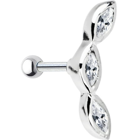 - Steel Barbell 925 Sterling Silver Triple Clear Accent Right Cartilage Earring 16 Gauge 5/16