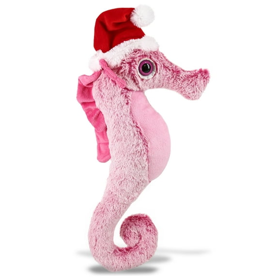 DolliBu Santa Pink Seahorse Stuffed Animal Plush Toy - Super Soft Wild Animal Dress Up with Red Santa Claus Outfit, Cute Wildlife  Perfect Holiday Christmas Gift - 15 Inch