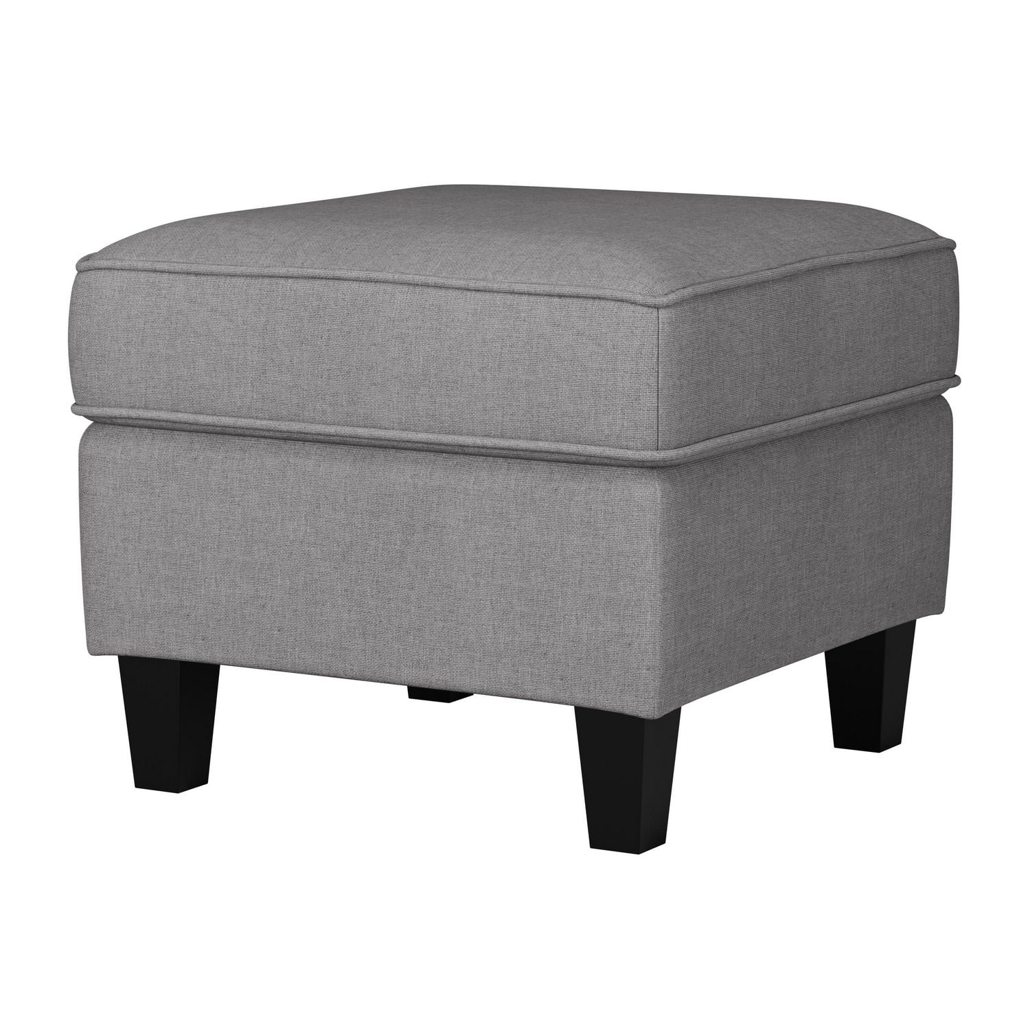CorLiving Georgia Linen-Like Upholstered Square Padded Ottoman with Wood Legs