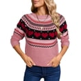 thumbnail image 2 of Womens Fair Isle Heart Sweater Round Neck Pullover Sweater for Valentines Day Cute Pink and White Knit Sweater for Women Shermie, 2 of 6