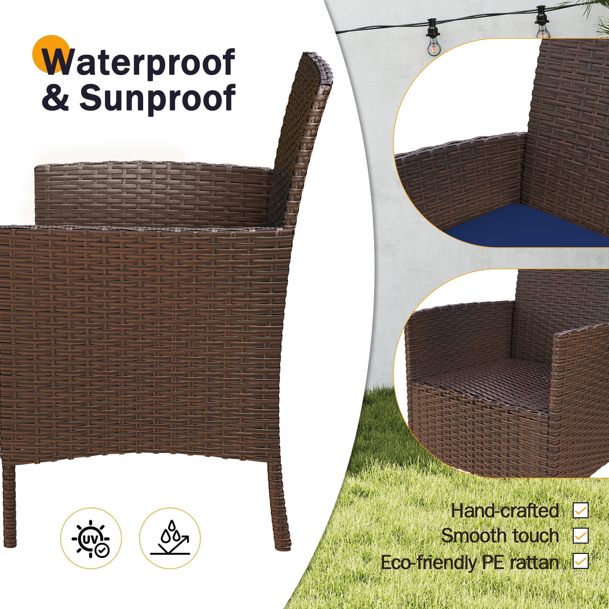MRUAKA Patio Furniture Set 4 Pieces Porch Furniture Outdoor Modular Wicker Patio Sectional Conversation Furniture Set for Backyard,Porch,Garden,Poolside and Balcony(Blue)