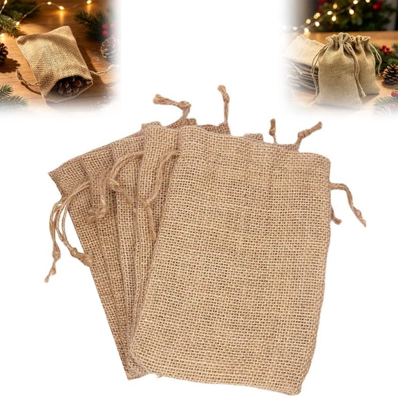 5 Pcs Burlap Gift Bags with Drawstring,3.54X4.72 inch Small Burlap Gifts Bags,Reusable Small Party Favor Gift Bags for Wedding Party Christmas Birthday Snack Jewelry Kitchen Storage,Khaki-5PCS