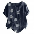 thumbnail image 3 of Pisexur Hauts Grande Taille pour Femmes Été T-Shirts à Manches Courtes Col Ras du Cou Imprimé Pissenlit Hauts Amples Blouses en Lin Confortables, 3 of 4