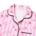 thumbnail image 6 of NIPAXO Girls Pajamas Set Long Sleeve Button-Down Pink Stripe Strawberry Bow Print Long Pants Satin Sleepwear for Kids, 6 of 8