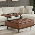thumbnail image 6 of Simpli Home Mariah 36 inch Wide Contemporary Rectangle Lift&nbsp;Top Table Storage Ottoman in Distressed Saddle Brown Vegan Faux Leather, 6 of 16