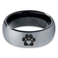 thumbnail image 2 of Tungsten Animal Paw Print Heart Band Ring 8mm Men Women Comfort Fit Black Dome Brushed Gray Polished, 2 of 4