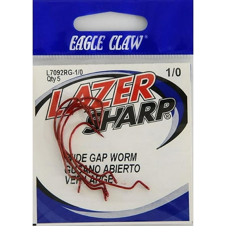 UPC: 0047708609425 | Lazer Sharp L7092RGH-1/0 Worm Extra Wide Gap Hook  Red  Size 1/0  5 Pack