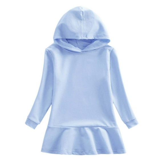 Generic Girls Skirt Hoodies Hooded Sweatshirt Dress Solid Color Long Sleeve Pullovers Kids Cute Casual Tops for 1-7 Years