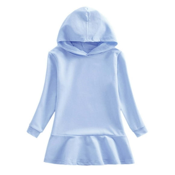 Odeerbi Niñas Sudaderas Con Capucha Vestido Plisado Sudadera de Algodón Vestido Color Sólido Manga Larga Vestido Suelto