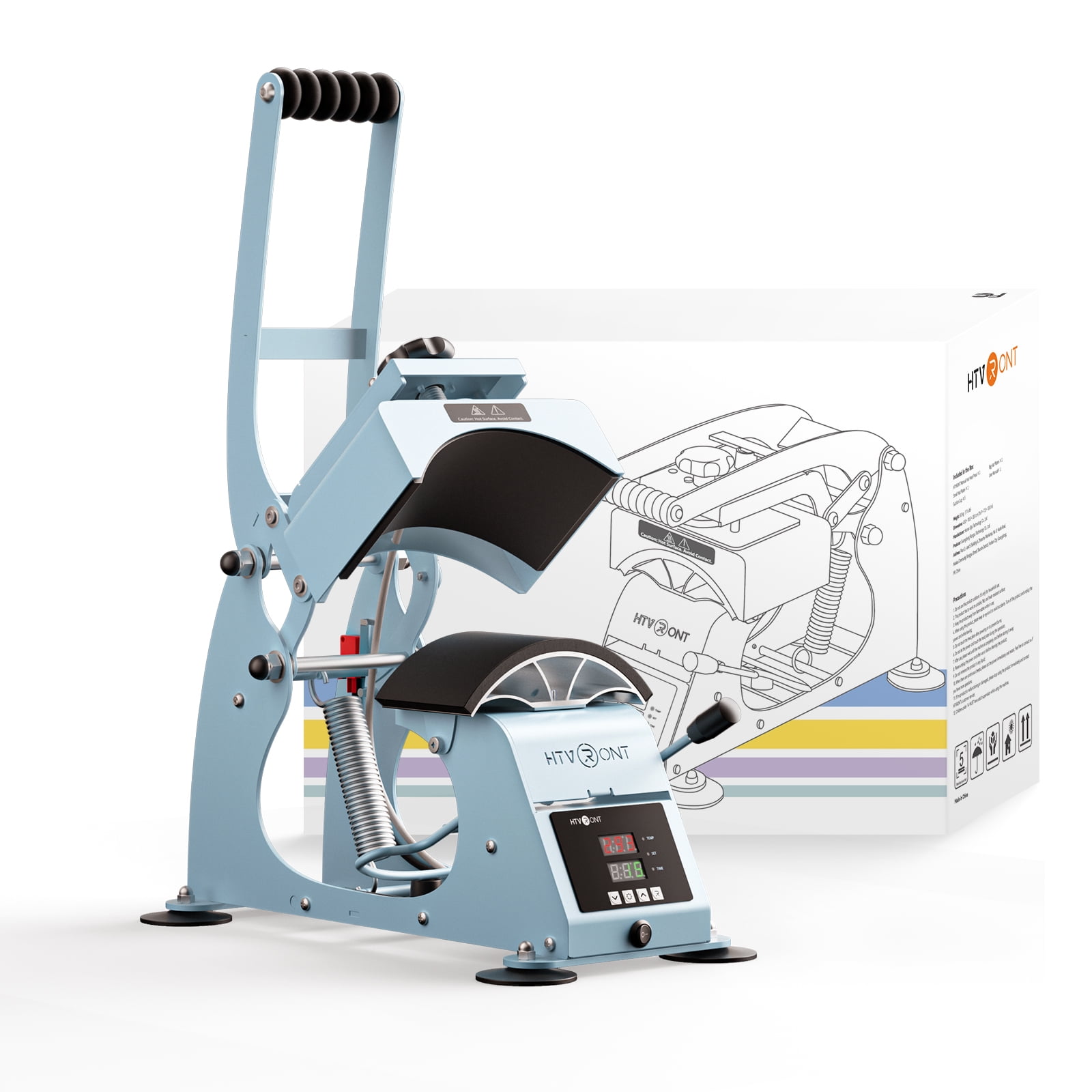 HTVRONT Hat Press Machine - Hat Press Heat Machine for Caps with 2 Platens & Caps Stretcher, Hat Heat Press Machine for Caps with Precise Temp&Timer Control for Heat Transfe Vinyl, Sublimation (Blue)