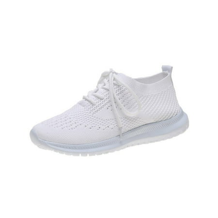 

Wazshop Women Casual Shoes Memory Foam Sneakers Lace Up Flats Non Slip Mesh Walking Shoe Ladies Trainers Hollow Out Breathable White 5