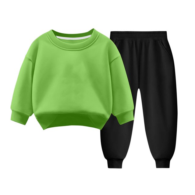 Tenues d'Automne pour Garçons Filles 3 4 5 6 7 8 9 Ans Coton Chaud Col Ras du Cou Manches Longues Chandail et Pantalon Ensembles 2 Pcs (7T, Vert)