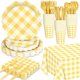 thumbnail image 1 of wonima02 176 PCS Yellow Gingham Plates and Napkins, Yellow Checkered Disposable Plates Set with Napkins Cups Plastic Spoons Forks Knives for Dinner Birthday Baby Shower Wedding Supplies, 1 of 1