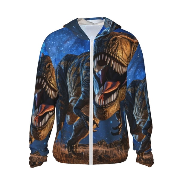 Fotbe Starry Night Charging Dinosaur Chaqueta con Protección Solar UPF 50+ para Hombre y Mujer, Camisa con Capucha y Bolsillos-Small
