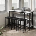 thumbnail image 3 of 4-Piece Bar Table and Chairs Set, 57.1” Faux Marble Behind Couch Table with 3 Upholstered PU Stools and 2 Tier Storage Shelves, Space-Saving Bar Tables with Stools for Home, Apartment (Black), 3 of 15