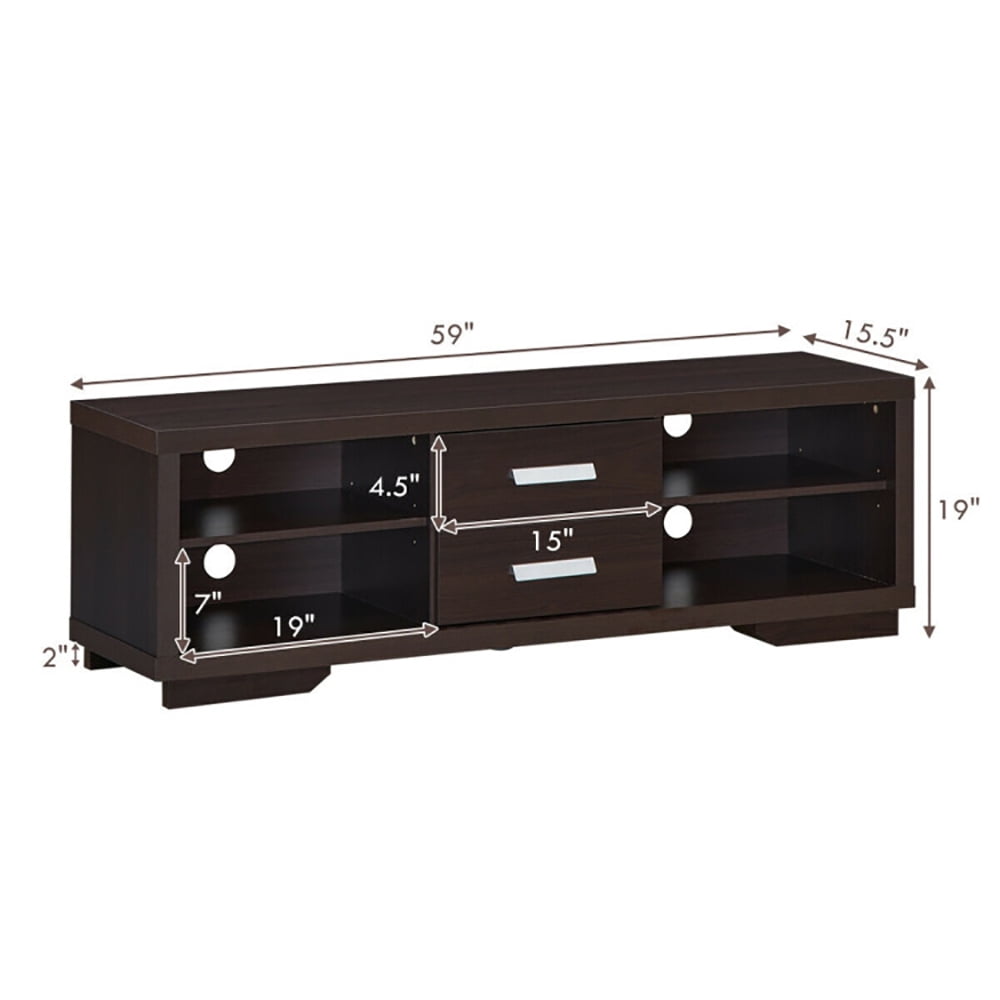 Finihen TV Stand, TV Cabinet, Modern TV Stand Entertainment Center with 2 Drawers and 4 Open Shelves, Media Entertainment Center with Storage, for Living Room, Bedroom, Brown