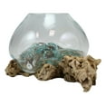 thumbnail image 2 of Balinese Handicraft Natural Driftwood With Hand Blown Molten Glass Bowl 9"L, 2 of 9