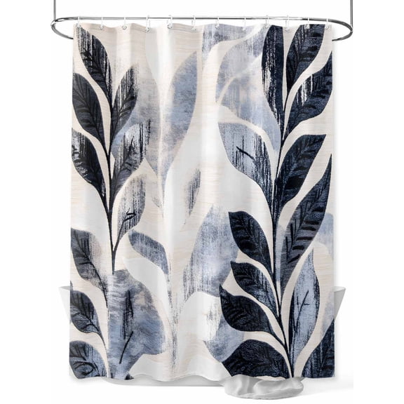 Fsddascl Vintage Navy Blue Botanical Shower Curtain Set - 72" x 78" Washable Bathtub Curtain with 12 Hooks, Tropical Leaves Modernism Waterproof Fabric Stall Shower Curtains for Bathroom/Bathtub