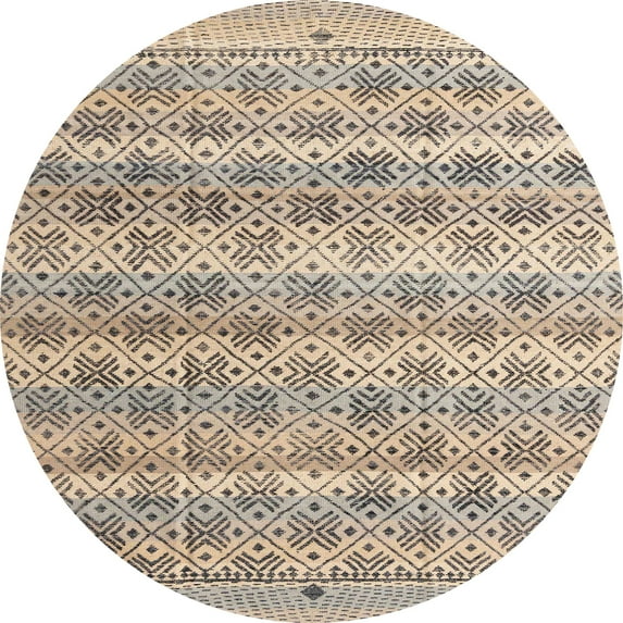 Ahgly Company Machine Washable Indoor Round Abstract Army Brown Area Rugs, 6' Round