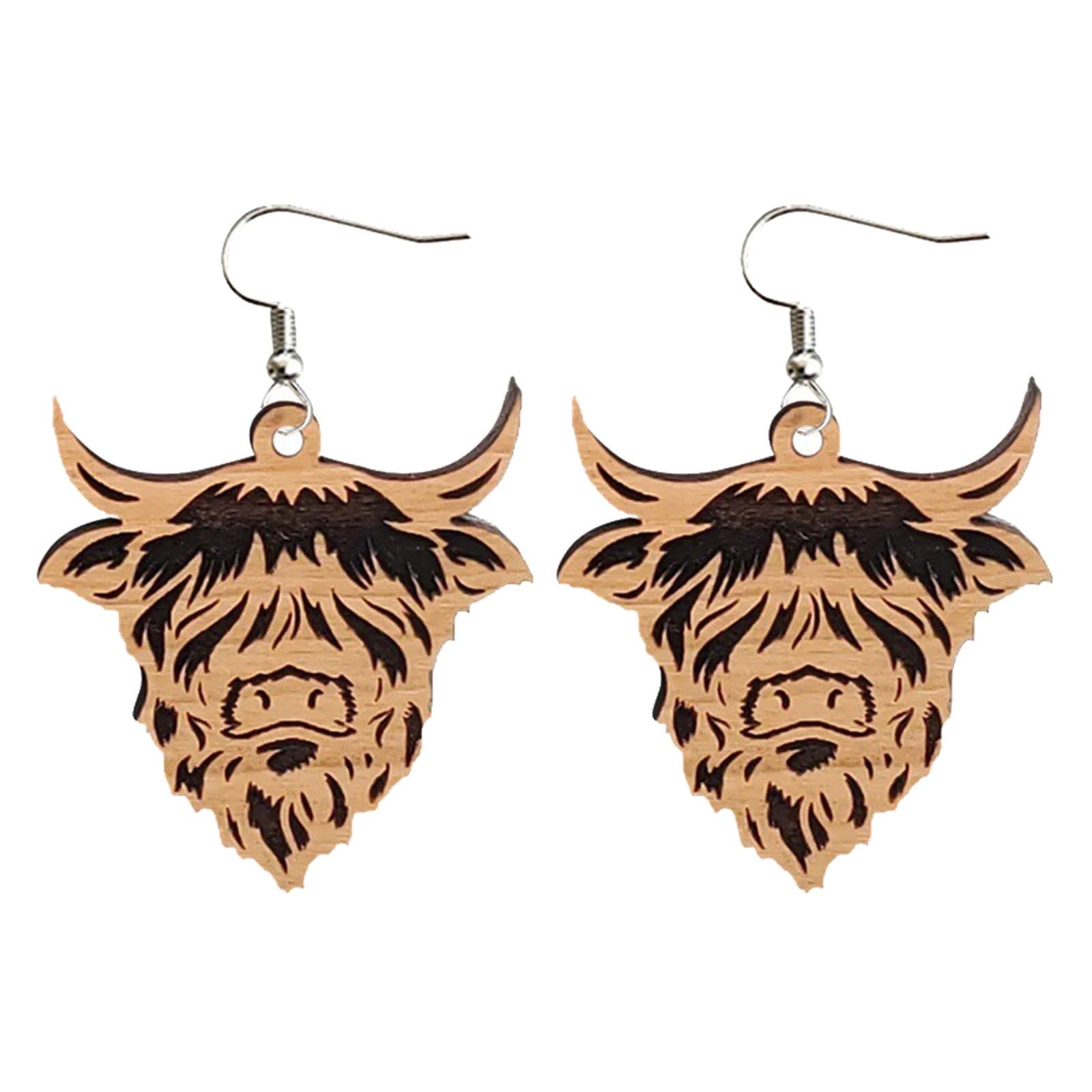 Diamond Earrings Cute Cow Earrings Yak Long Hair Cow Earrings Wooden