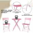 thumbnail image 5 of EastVita 3 Piece Patio Bistro Sets Outdoor Folding Bistro Set of 2 Small Colorful Bistro Coffee Table and 2 Chairs Foldable Metal Patio Furniture Set for Apartments/Porch/Deck/Balcony/Garden (Pink), 5 of 7