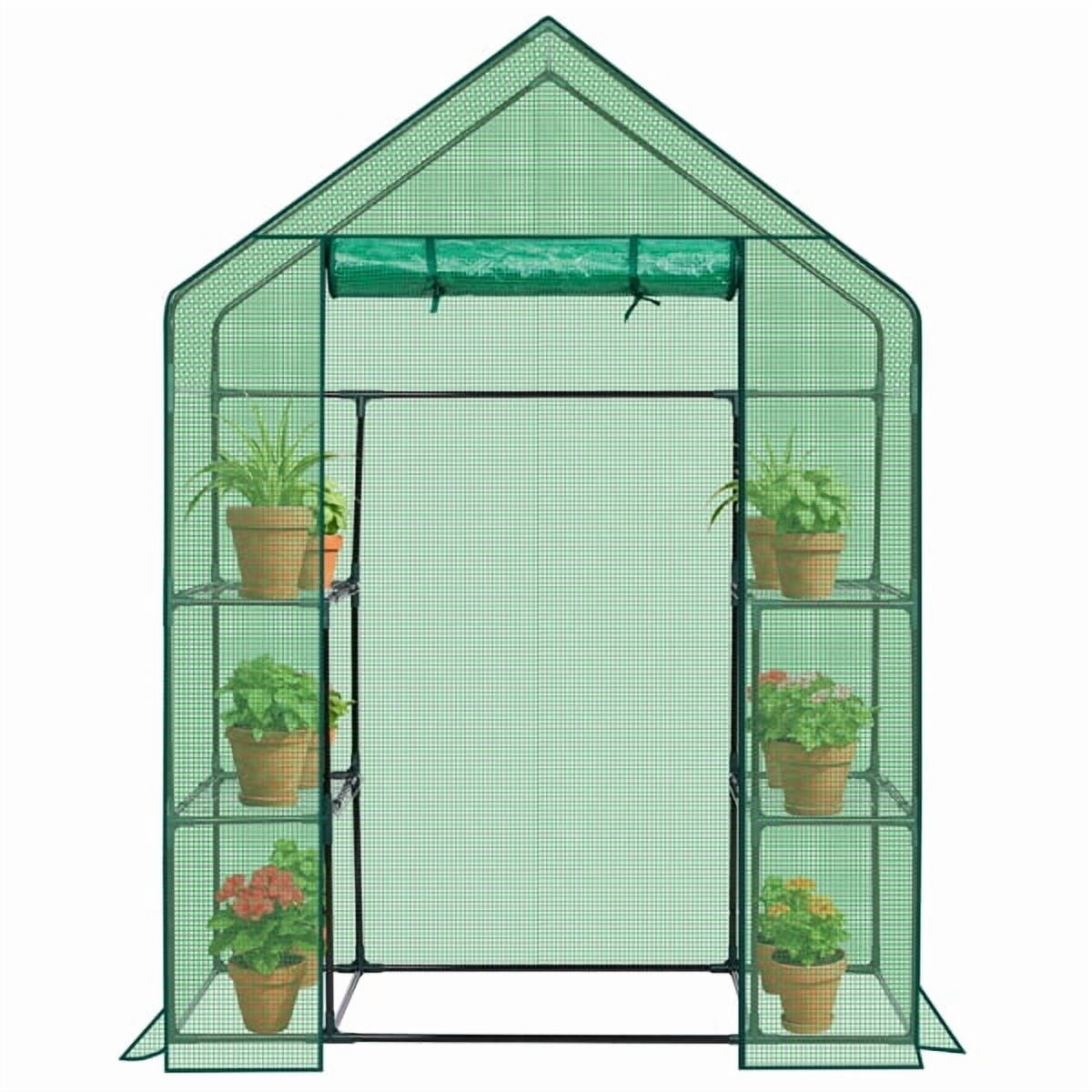56" x 29" x 77" Mini Walk-in Greenhouse with PE Cover, 4-Shelf Indoor Outdoor Plant Gardening Green House for Garden Backyard, Green