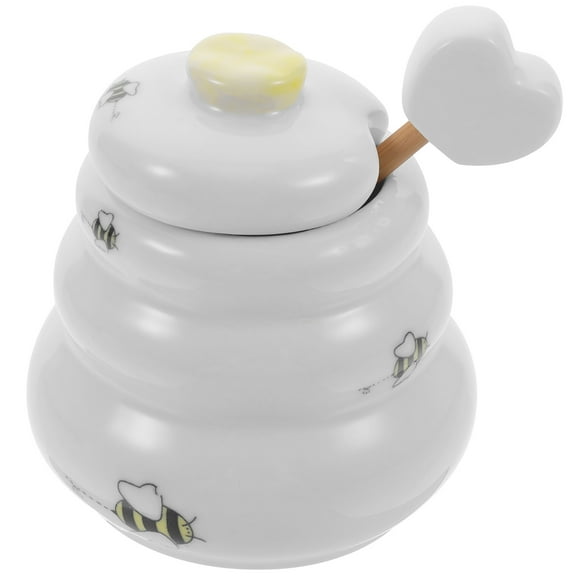 NICEXMAS Decorative Ceramic Honey Pot with Lid and Dipper Stick for Syrup and Honey