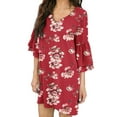 thumbnail image 4 of Fesfesfes Women Casual Dress Dress Sweet And Cute V-Neck Printed Bell Sleeve Shift Dress Mini Dress, 4 of 8