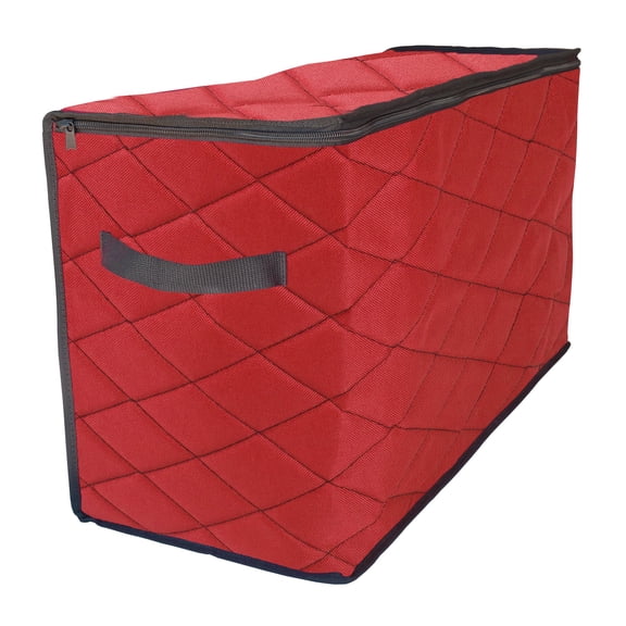 Simple Living 96ct Red and Black Quilted Zip Up Christmas Ornament Storage Tub