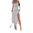 thumbnail image 1 of ZAXARRA Robe Sans Manches à Épaules Dénudées pour Femme Été Couleur Unie Irrégulière à Volants Robe de Soirée Plage Mode Urbaine, 1 of 5