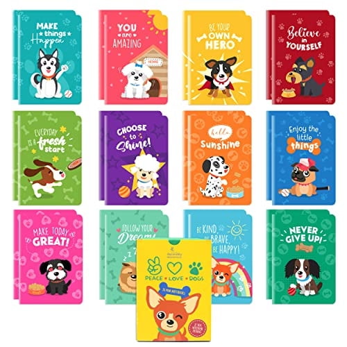 Cuadernos Decorably Mini para Niños - 24 Suministros para Fiestas. Tema: Perros. Regalos de Fiesta, Cumpleaños