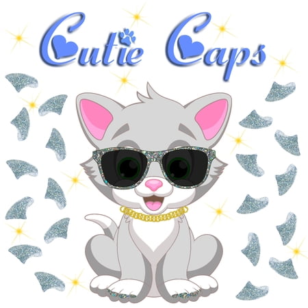 Cutie Caps 40 pack Large Silver Prism Glitter Soft Nail Guard for Cat Paws