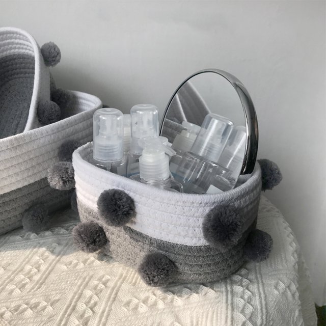 Cesta de almacenamiento Jadeshay tejido de cuerda de algodón con cesta de almacenamiento con bola de pelo Diseño elevado