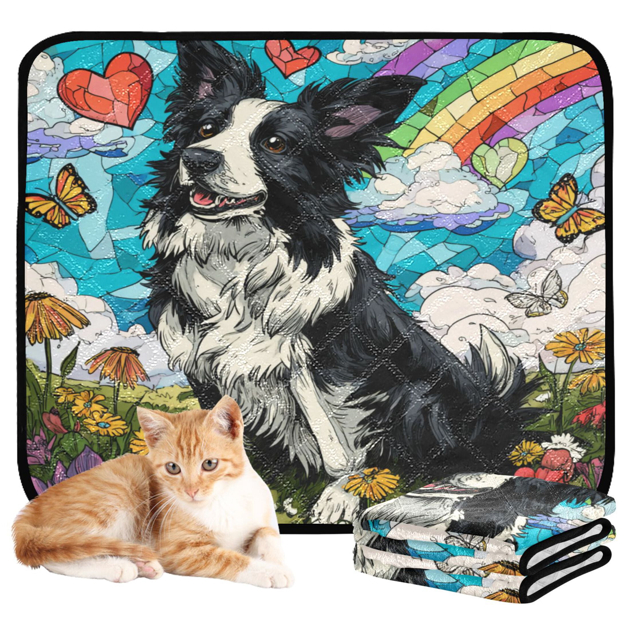 Qxltty Smiling Border Collie Cat litter Pads Pet Set of 2 Diaper Mats Center Anti-leakage Layer Absorbent Soft and Comfortable