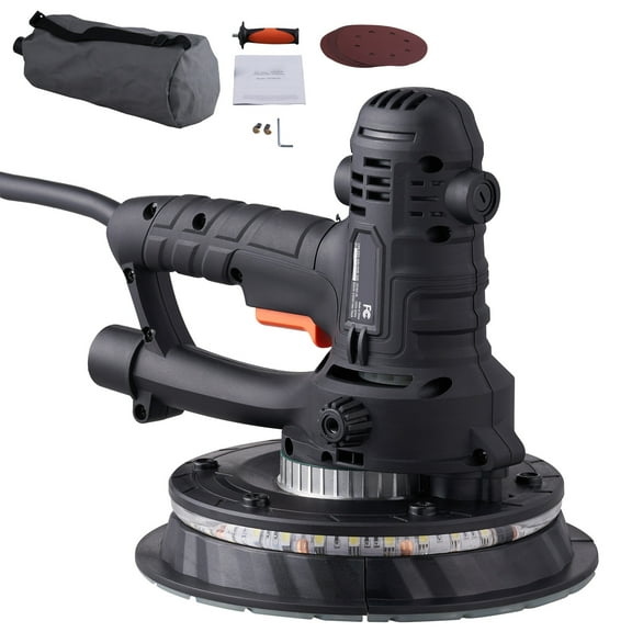 KFFKFF 800W Electric Drywall Sander with 12 Sanding Discs, Adjustable Speed 1200-2300 RPM, Built-in Dust Collection System, Dual LED Lights, Dust Bag, and Removable Edge Design