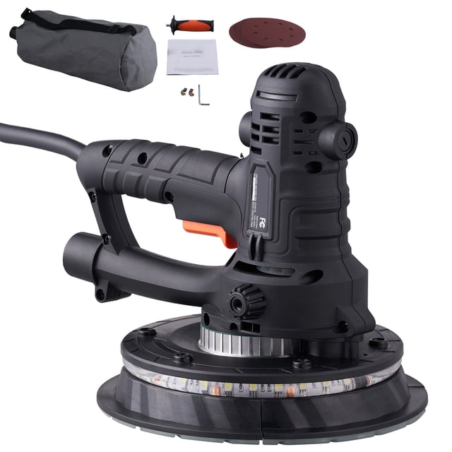 KFFKFF Wall Smoother, 800W Power Sander Including 12 Sanding Pads, Adjustable Speed 1200-2300 RPM, Wall Smoothing Tool with Built-in Vacuum Dust Removal System, Dual LED Illumination, Dust Sack