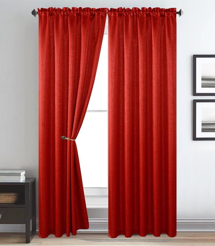 Brick Red Taffeta 5 Pc Window Curtains Panels Drapes Valance Set