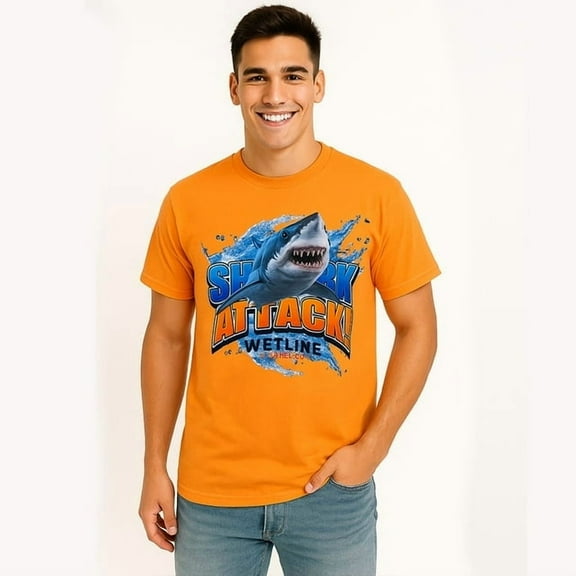 Wetline Apparel Co Shark Attack Men's Graphic T-Shirt, Fishing Wear Heavy Cotton Short Sleeves Tee, S-5XL