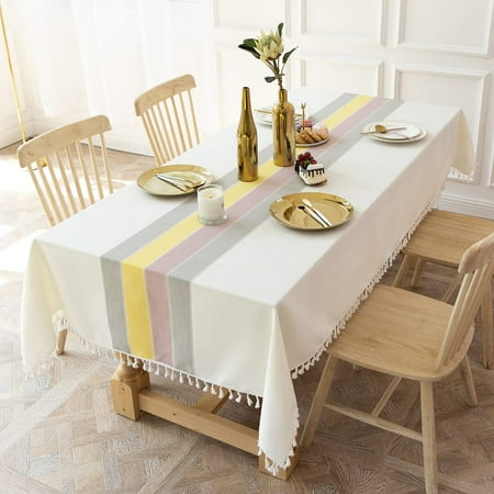 

Linen Oblong Tablecloth - Fringed Embroidery Waterproof and Wrinkle Free (55 x 86 Feet 6-8 Seats)