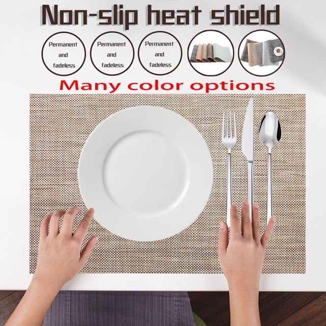 Fufafayo 2Pcs European-Style PVC Placemat, Linen Thickened Heat Insulation Dining Mat, Washable Quick-Dry Table Protector for Kitchen Dining Table, Non-Slip Cup Coaster for Living Room Home Decor