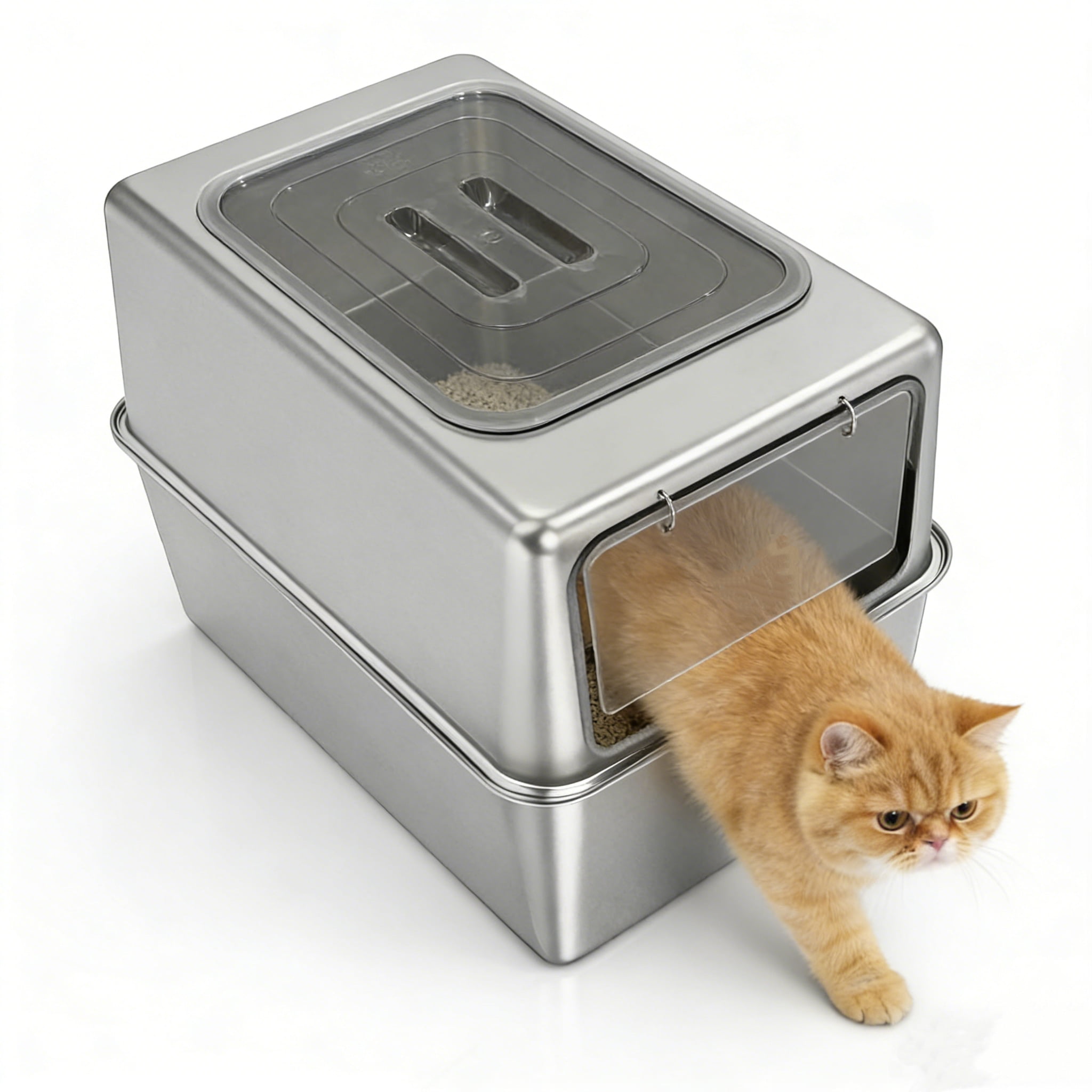 XL Stainless Steel Litter Box, Metal Cat Litter Box with Lid for Large Cats & Multiple Cats, Odor Control, Anti-Leak & Easy Clean, Rectangle Lid