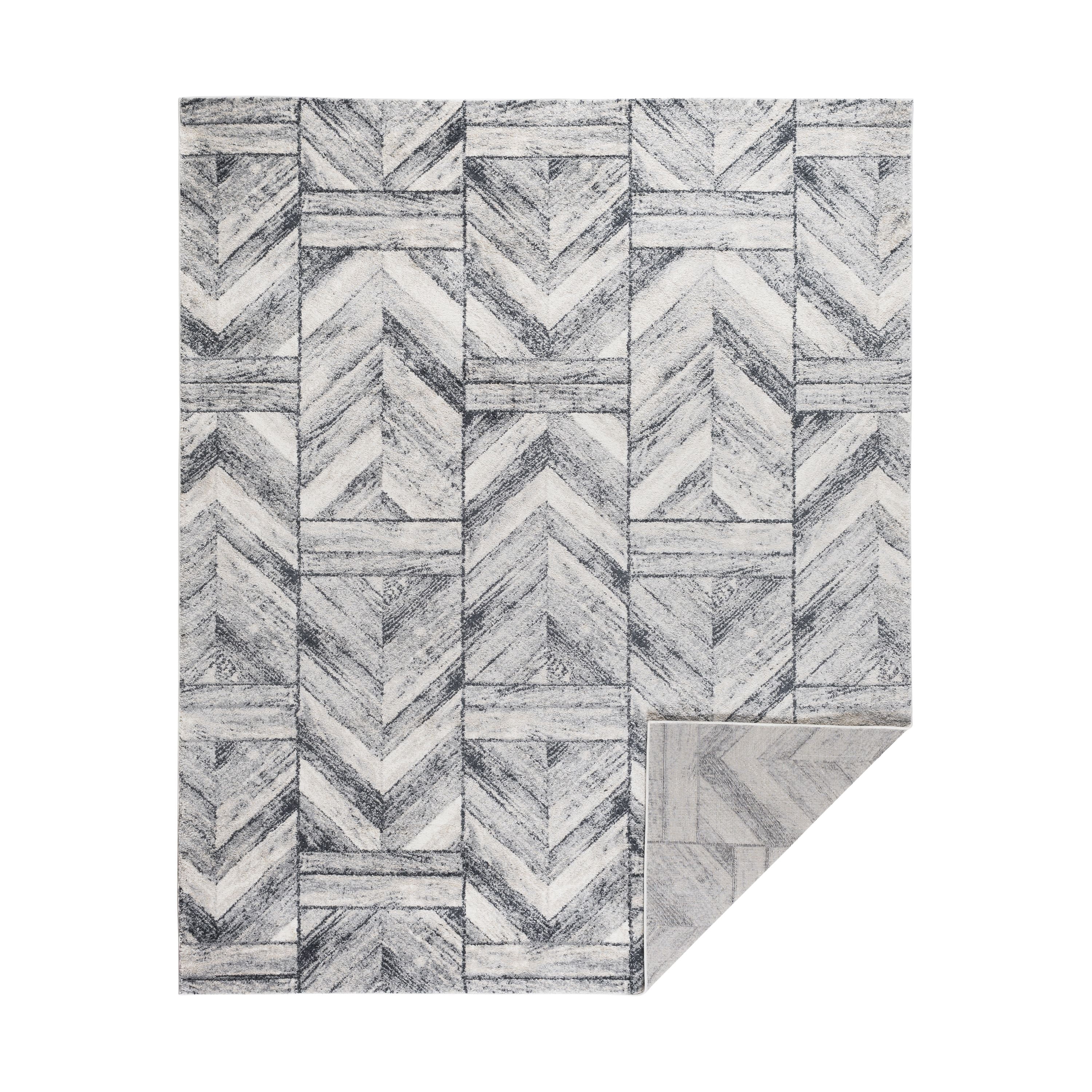 VCNY Home Ryder Modern Grey Ivory Blue Geometric Frise Area Rug, 8' x 10'