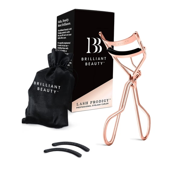Brilliant Beauty Eyelash Curler CM31 with Satin Bag & Refill Pads - Award Winning - No Pinching, Just Dramatically Curled Eyelashes for a Lash Lift in Seconds (Rose Gold)
