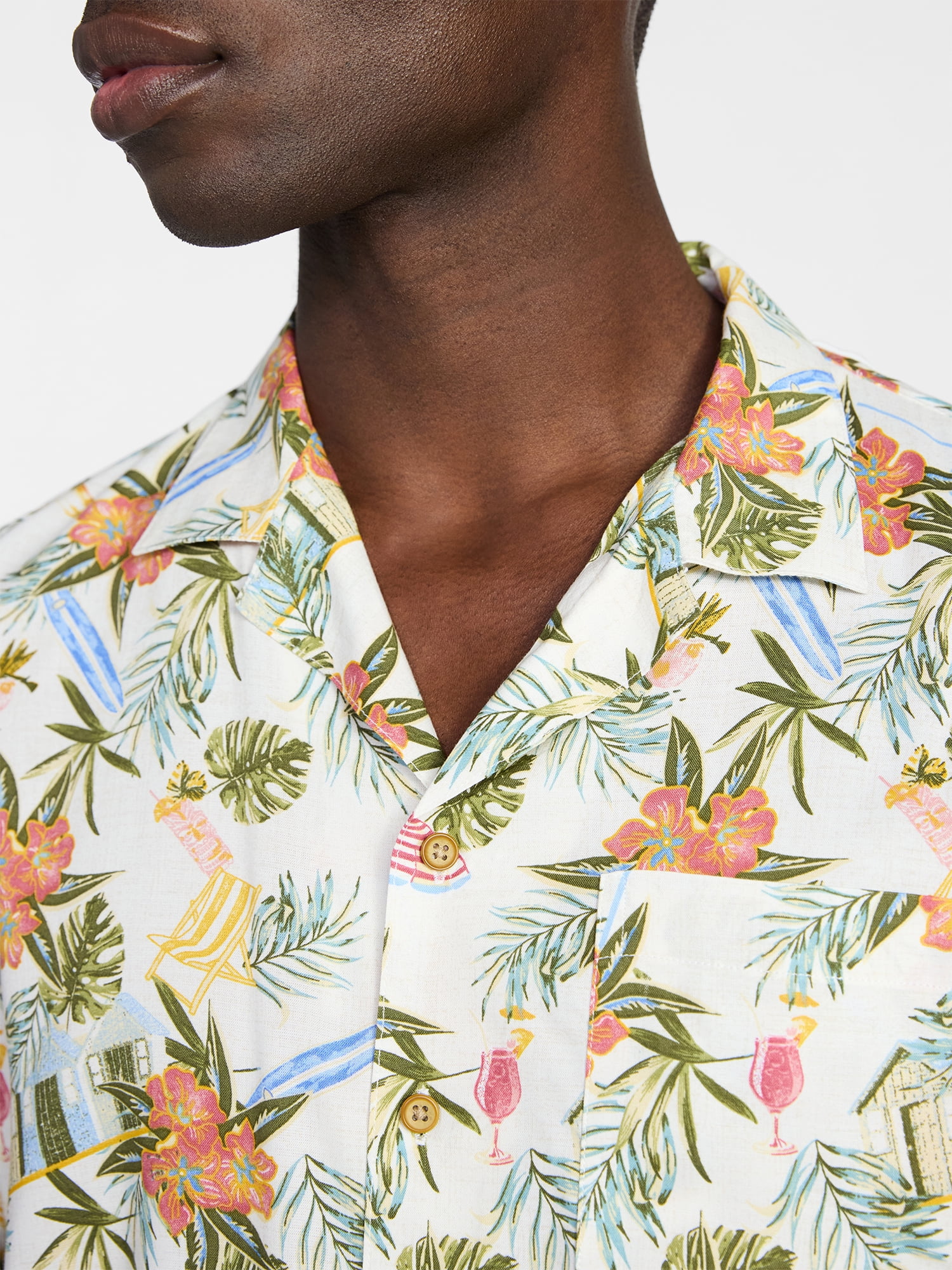 George Men's Relaxed Fit Printed Camp Shirt with Short Sleeves, Sizes S-3XLT