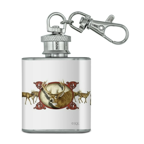 Wildlife Deco Deer Buck Stainless Steel 1oz Mini Flask Key Chain