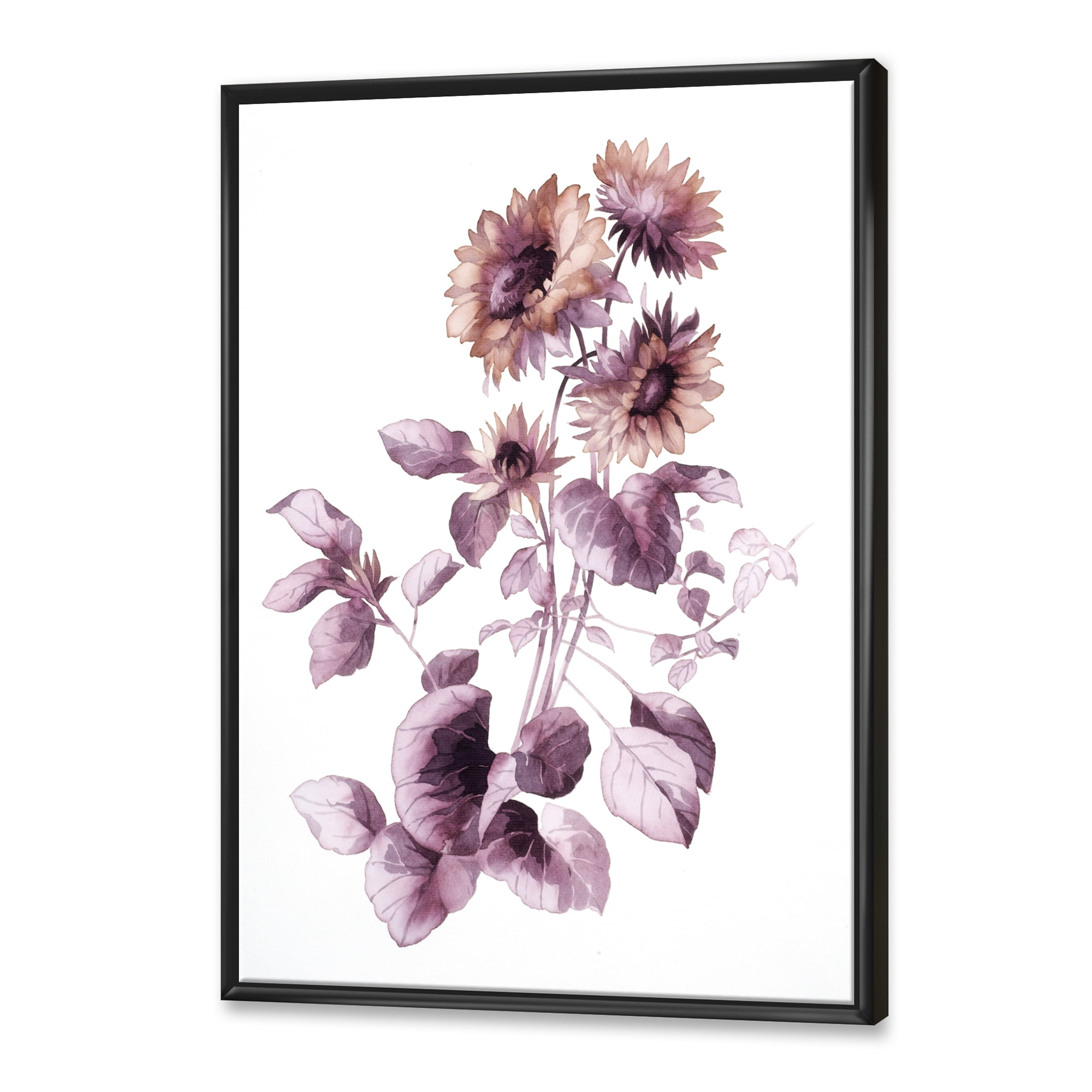 Designart 'Purple Wildflowers On White III' Traditional Framed Canvas Wall Art Print