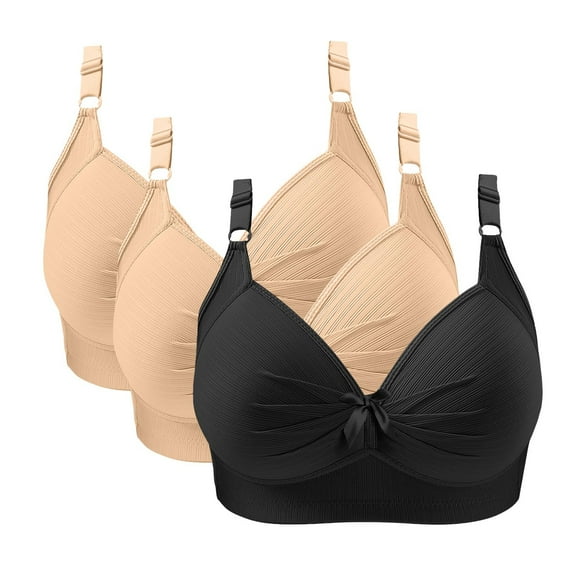 Fatuov Women's Comfort Bras Plus Size Seamless Breathable All Day Bras for Casual Full Coverage Push Up T-Shirt Bras No Underwire, 3-Pack, Black, 40B
