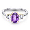thumbnail image 3 of Gem Stone King 10K Two Tone Gold Purple Amethyst and White Topaz Engagement Ring for Women | 1.86 Cttw | Oval Checkerboard 8X6MM | Gemstone February Birthstone | Size 5, 3 of 6