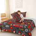 thumbnail image 4 of Castle Fairy Cartoon Fire Truck Print Queen Comforter Set 3pcs for Teens, Firefighter Seamless Bedding Comforter Set for Kids Bedroom, Red Gray,Grey Reversible, 4 of 6