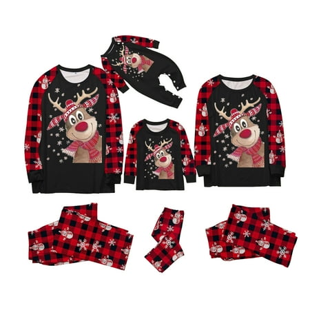 

Matching Christmas Pajamas Set for Family Elk Printed Pjs Holiday Sleepwear for Women Men Kids Boys Girls
